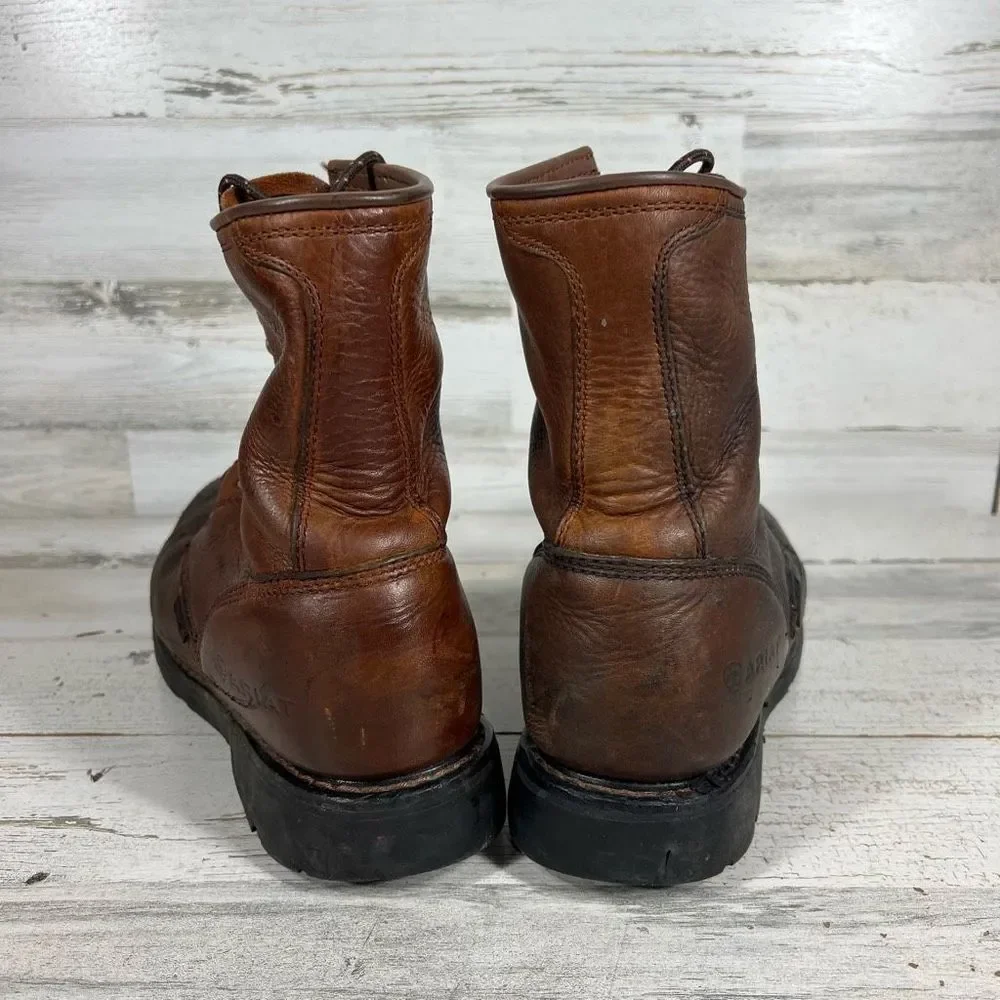 Arait Mens‎ Leather Lace Up Ankle Length Work Steel Toe Boots Brown Size 11